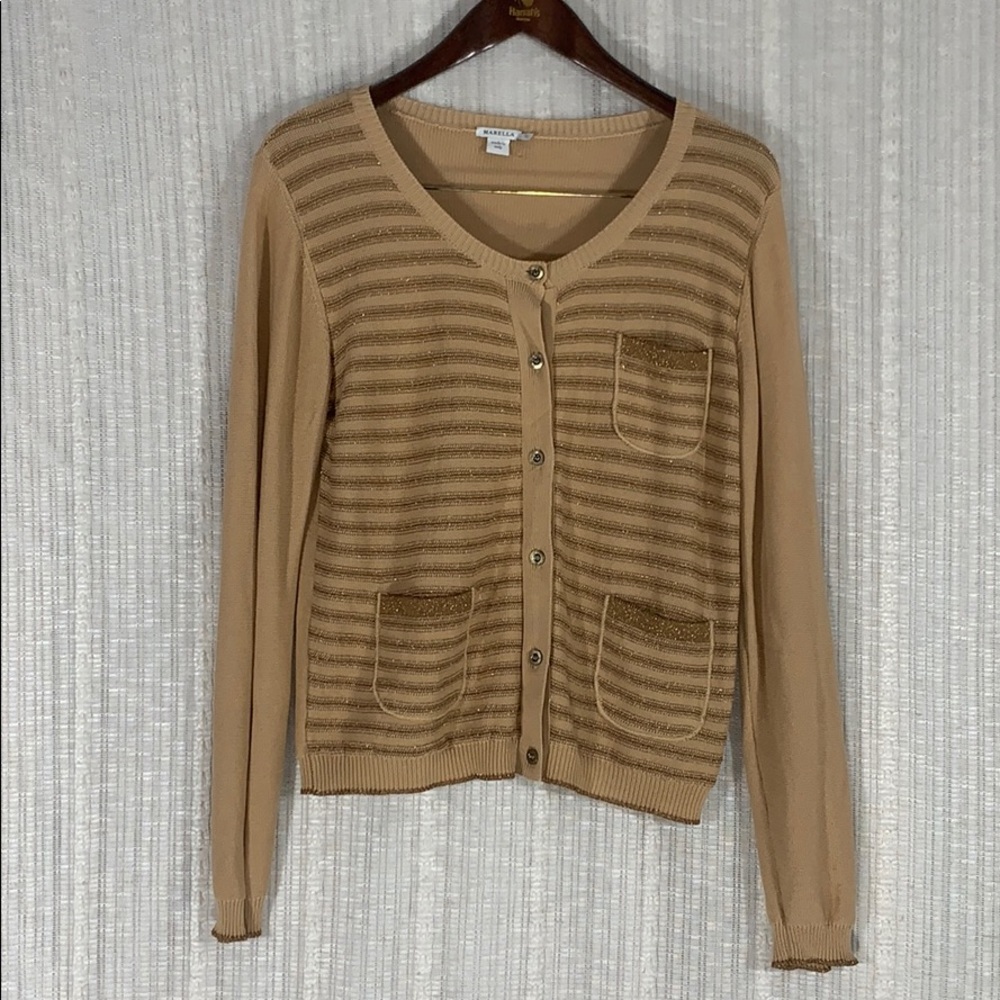 Marella Knit Camel & Gold Cardigan-Size XL